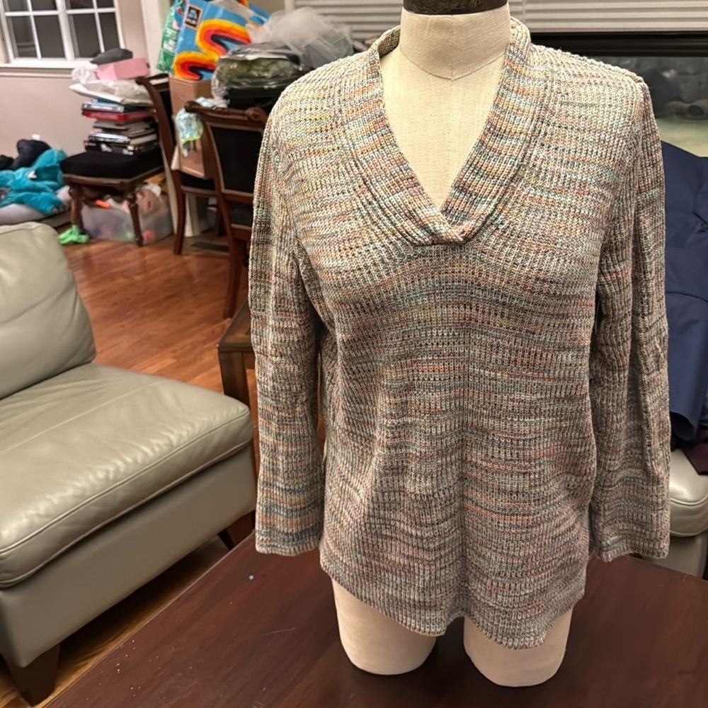 J. Jill women’s green, coral and tan knit sweater size large tall
